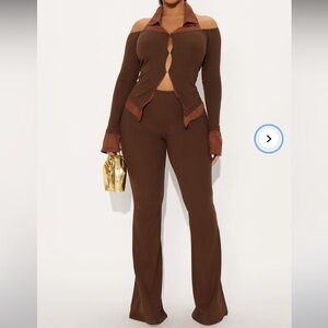 Ribbed Brown Women's Pants set